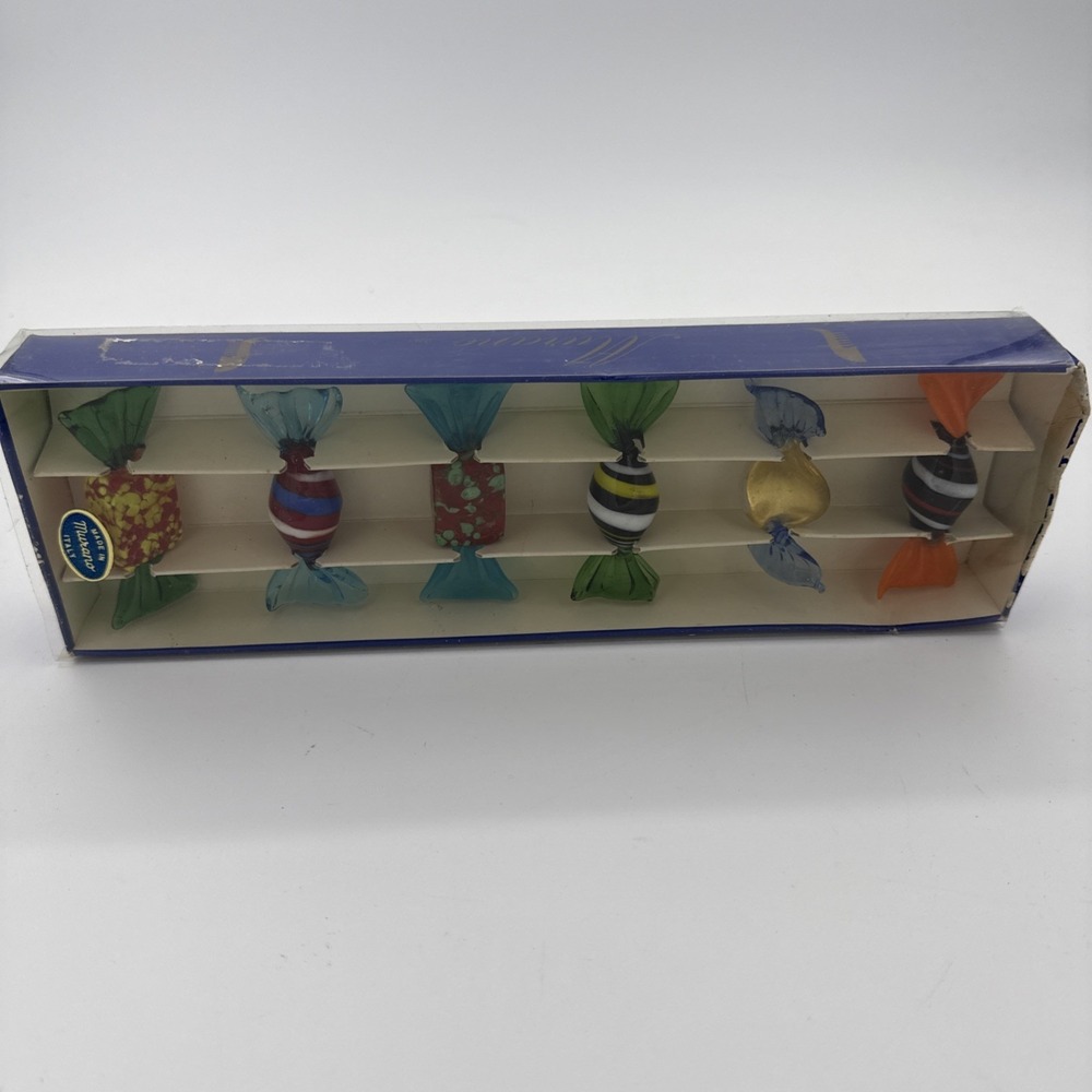 Vintage Handmade Murano Lot Of 6 Hand Blown Art Glass Candy Pieces With Box